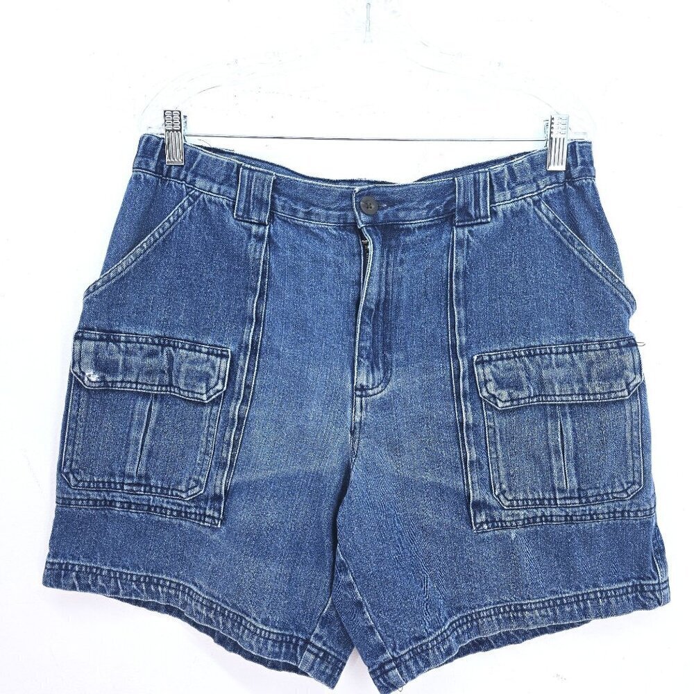 Vintage 90s Y2K Denim Bermuda CArgo Mom Shorts Women's Size 34